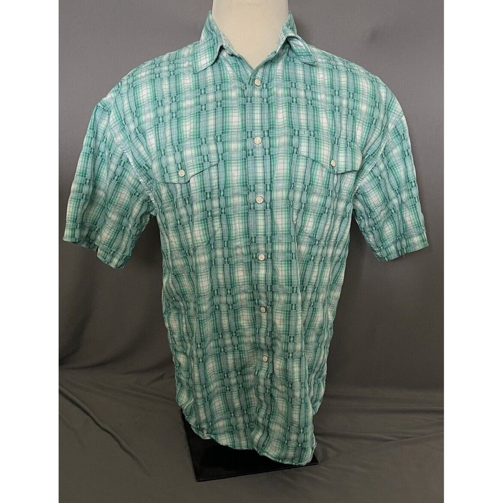 Panhandle Mens Large Teal/Green Shirt Short Sleeve Button Down Western Classic